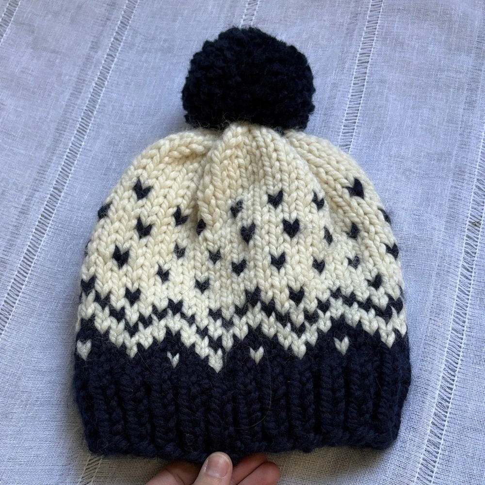Ardiak Cozy Knit Pom-Pom Beanie for Kids - Navy and Cream